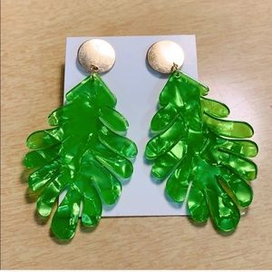 Palm leaf green acrylic dangle earrings